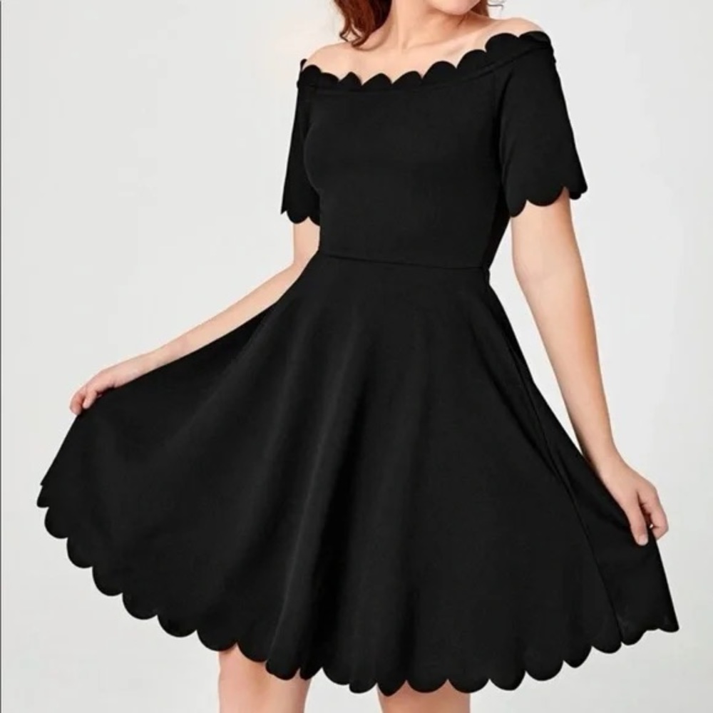 Scalloped Black Dress